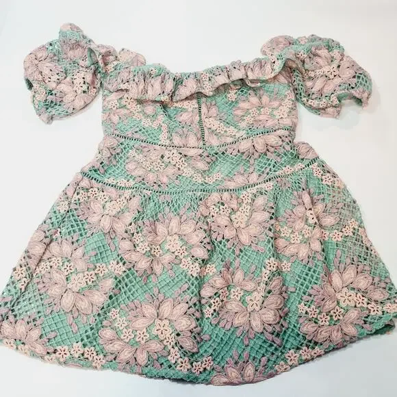 Lovers and Friends Midvale Mini Dress in Green & Pink Large